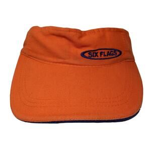 Six Flags Sun Visor Cap Orange One Size Adjustable Lightweight Cotton